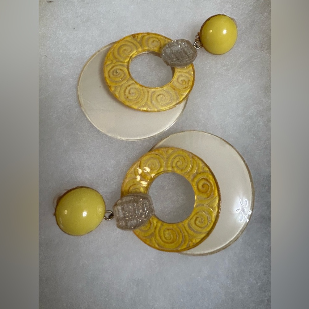 Cilea designer yellow and cream Parisian clip on earrings
